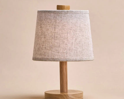 Rover Lichtbruine Houten Oplaadbare Lamp | Snoerloos, dimbaar met stoffen kap