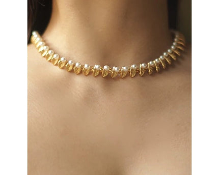 Vintage gouden bladeren parelketting