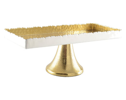 Witte en gouden cakeschotel te voet 35x15x12,5 cm