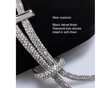 Luxe zwart fluwelen feestclutch-fonkelende diamanten riem
