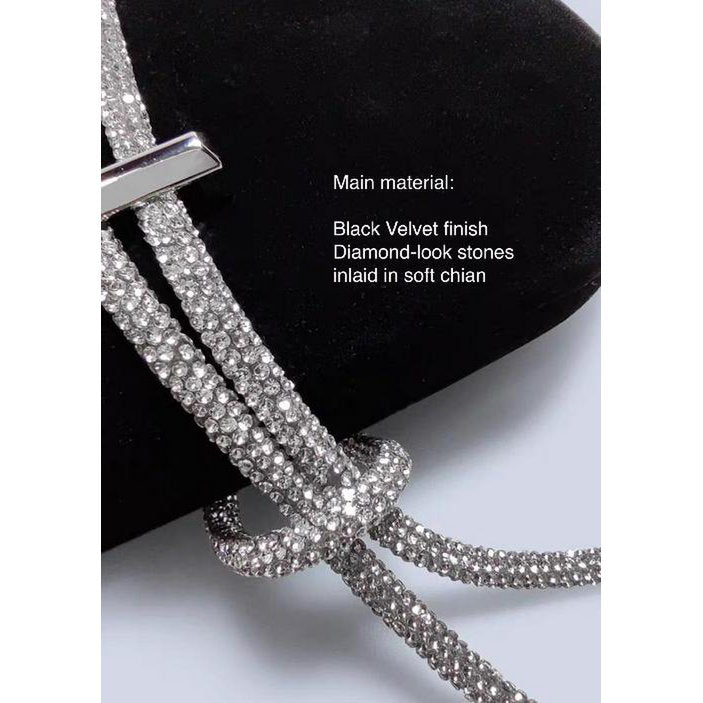 Luxe zwart fluwelen feestclutch-fonkelende diamanten riem