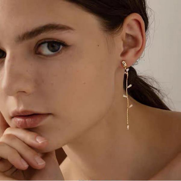 Retro rosévergulde lange oorbellen