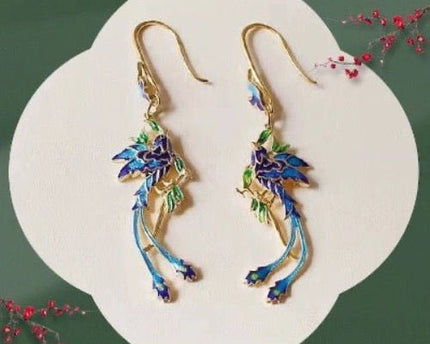 Chinese koninklijke oorbellen-Cloisonné-Phoenix n Flower