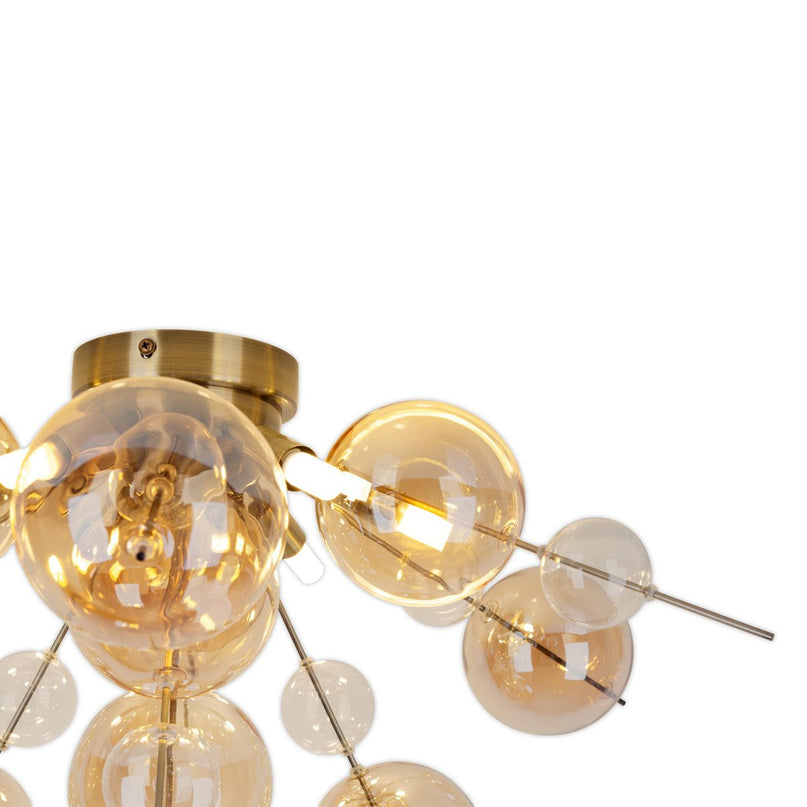 Plafondlamp "explosie" Amber gemaakt van metaal en glas, G9 -versies, plafondlamp voor eetkamer, woonkamer, gang of kantoor, Ø57 cm