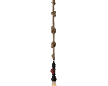 Hanger lamp "regia", black metal, henneptouw, E27 -versie, verlichting voor woonkamer, jeugdruimte of kantoor