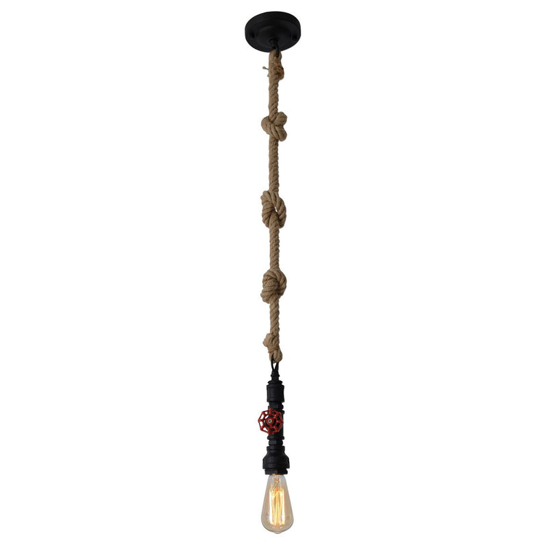 Hanger lamp "regia", black metal, henneptouw, E27 -versie, verlichting voor woonkamer, jeugdruimte of kantoor