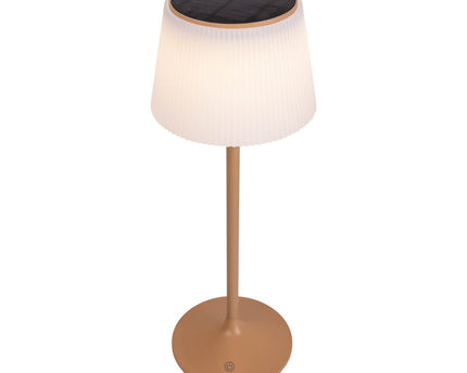 Zonne -batterijlamp "EMMI" 38 cm hoog, paraplu Ø 13 cm, metaal in amandel en wit plastic, voor de buitenruimte, dimable CCT.