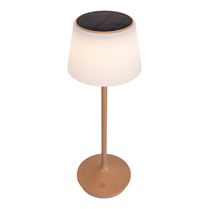 Zonne -batterijlamp "EMMI" 38 cm hoog, paraplu Ø 13 cm, metaal in amandel en wit plastic, voor de buitenruimte, dimable CCT.