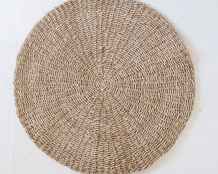 Zeegrasvloerkleed rond 100/120 cm – vloerkleed in bohostijl – rond vloerkleed naturel – handgeweven beige natuurvloerkleed (2 maten) LOKA