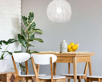 Korb hanger lamp "struwel" Ø 40, gemaakt van witte rattan, e27 -versie.