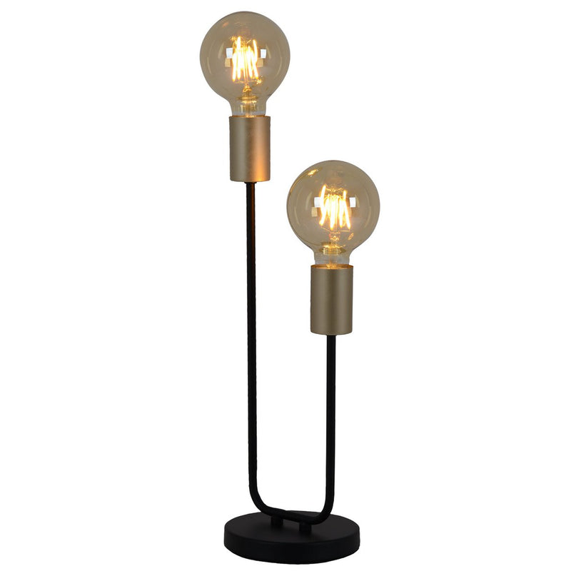 Tabellamp 2-flame. "Modo" gemaakt van metaal in zwart, versies in goud, E27 -aansluiting, tafellamp voor woonkamer, eetkamer, keuken, gang, gang of kantoor, 45 x 14 cm