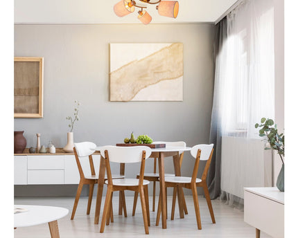3-zits muur en plafond Rondel "Maron" gemaakt van metalen-satine-meter met stof paraplu's in de natuur, met E14-versie, lamp voor woonkamer, eetkamer, gang en kantoor, 28,5 cm diameter