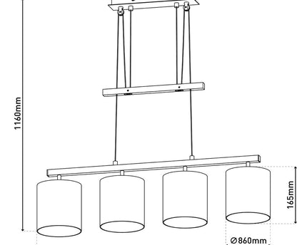 4 hanglamp "tilde", klassieke metalen slinger lamp in bruin en beige, met E27 -versies, hanglamphoogte verstelbaar en 86 cm lang, ideaal als eetkamerlicht