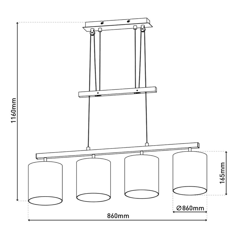 4 hanglamp "tilde", klassieke metalen slinger lamp in bruin en beige, met E27 -versies, hanglamphoogte verstelbaar en 86 cm lang, ideaal als eetkamerlicht