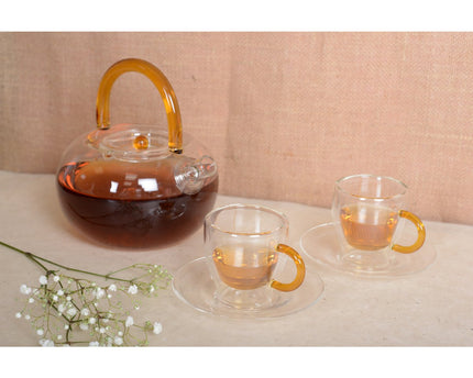Glazen theepot met gele handvat 800 ml