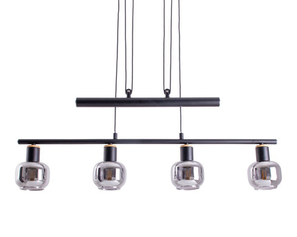 4 hanger lamp "fumoso", hanglamphoogte verstelbaar gemaakt van metaal en rookglas in zwart, met E14 -aansluiting, voor eetkamer, woonkamer, gang of kantoor, 78 x 10 cm