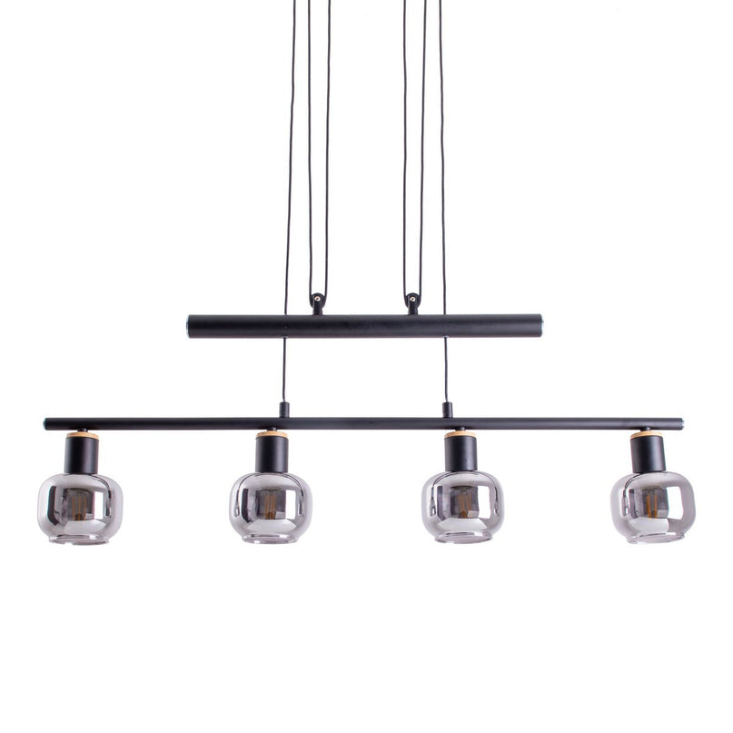 4 hanger lamp "fumoso", hanglamphoogte verstelbaar gemaakt van metaal en rookglas in zwart, met E14 -aansluiting, voor eetkamer, woonkamer, gang of kantoor, 78 x 10 cm