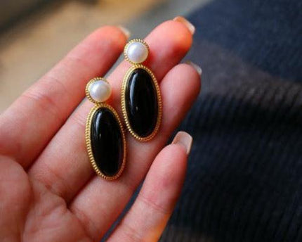 Moderne vintage zwarte onyx oorbellen