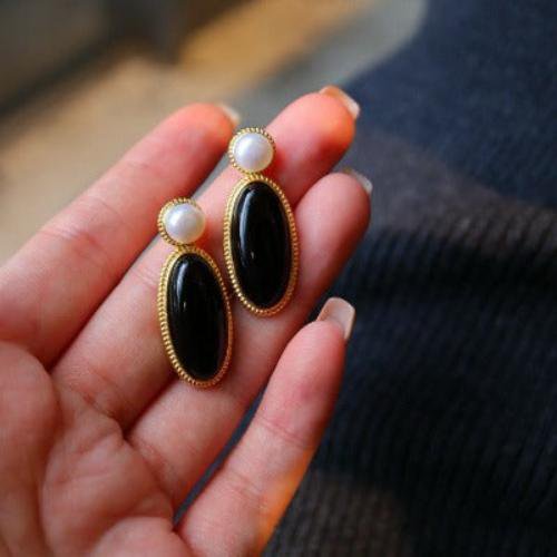 Moderne vintage zwarte onyx oorbellen