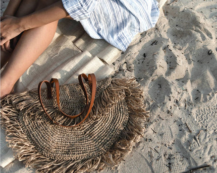 Beige schoudertas met franjes Strandtas Tote Boodschappentas SUMBAWA