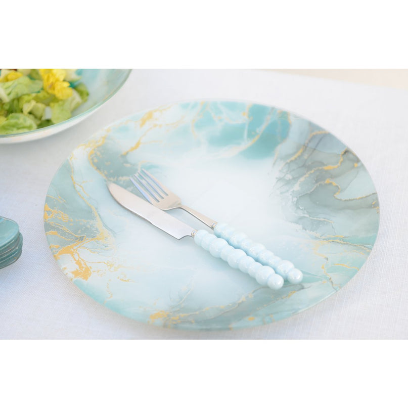 Silver Dessert Forks met multi -gekoleerde mouwen - set van 6