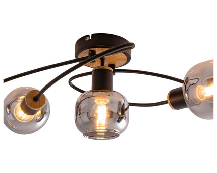 5 plafondlamp "fumoso", metalen plafondlamp en glas in zwart, met E14 -aansluiting, voor eetkamer, woonkamer, hal of kantoor, plafondlamp 65,6 x 25,5 cm