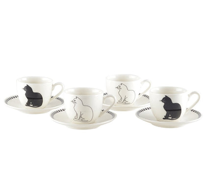 Koffiekopjes met zwart -witte kattenschotels - veel van 4