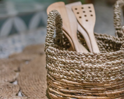 Opbergmand | Decoratieve mand | Plantenmand KUTUS (naturel) van zeegras en bananenvezel (3 maten)