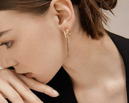 Geometrische Curve Hoop Long Line Bar Oorbellen