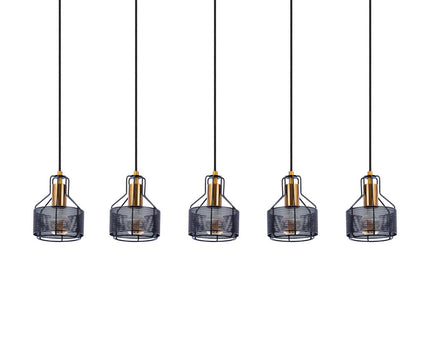 5 hanger lamp "foro" retro hanger lamp gemaakt van metaal in zwart en goud met E27 -versies, 96 cm lang. Stijlvolle verlichting voor woonkamer, eetkamer of keuken.