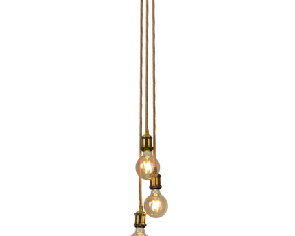 3 Metal Baldachin "Ontario" decoratieve hanglamp gemaakt van metaal in alt-messing en jute, E27-versies, verlichting voor woonkamers of kantoor.