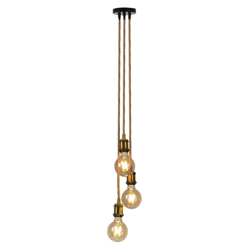 3 Metal Baldachin "Ontario" decoratieve hanglamp gemaakt van metaal in alt-messing en jute, E27-versies, verlichting voor woonkamers of kantoor.