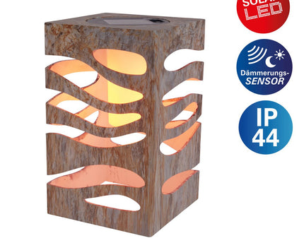 LED Decoratief-Solar Light "Hilda", 12,3 x 12,3 cm, 20 cm hoog, gemaakt van hoogwaardige plastic, bruin-beige marmeren afwerking, geïntegreerde LED, warm wit