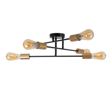 Plafondlicht "Modo" 6-flame gemaakt van metaal in zwart, versies goud, E27-aansluiting, plafondlamp voor woonkamer, eetkamer, keuken, gang, gang of kantoor met een Øvon 54,5 cm