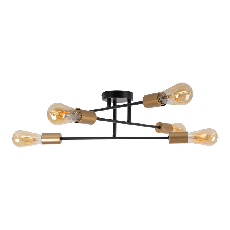 Plafondlicht "Modo" 6-flame gemaakt van metaal in zwart, versies goud, E27-aansluiting, plafondlamp voor woonkamer, eetkamer, keuken, gang, gang of kantoor met een Øvon 54,5 cm