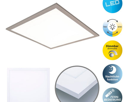 LED -paneel plafondlicht "Nico", functionele metalen plafondlamp en plastic in het wit, met vaste LED's en vele functies, ideaal voor kantoor, oefening of workshop, ca. 45 x 45 cm