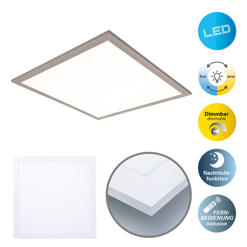 LED -paneel plafondlicht "Nico", functionele metalen plafondlamp en plastic in het wit, met vaste LED's en vele functies, ideaal voor kantoor, oefening of workshop, ca. 45 x 45 cm