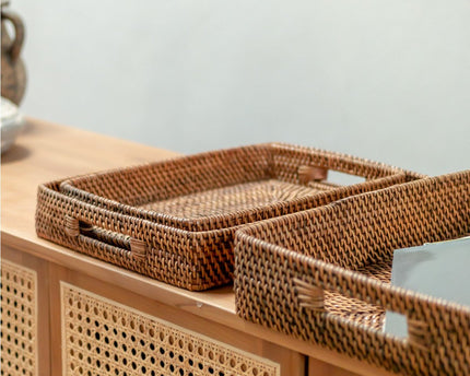 Rechthoekig rotan dienblad | Dienblad | Groot Decoratief Dienblad AMAHAI Bruin (3 maten)