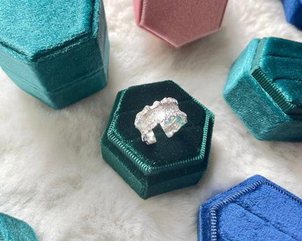 Zeshoek fluwelen trouwring box-groene kleuren