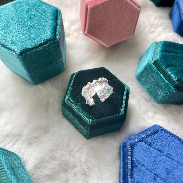 Zeshoek fluwelen trouwring box-groene kleuren