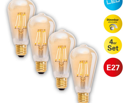 LED-lampen van 4 set E27 versie 4 watt, gemaakt van metaal en glas, warm wit
