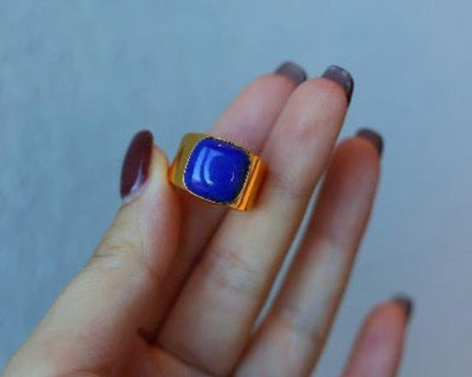 Vetgedrukte look square lapis lazuli ring - verstelbaar