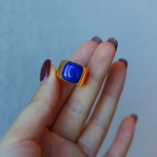 Vetgedrukte look square lapis lazuli ring - verstelbaar