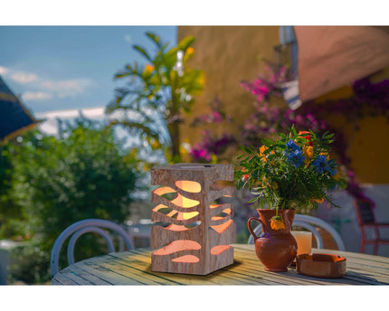 LED Decoratief-Solar Light "Hilda", 12,3 x 12,3 cm, 20 cm hoog, gemaakt van hoogwaardige plastic, bruin-beige marmeren afwerking, geïntegreerde LED, warm wit