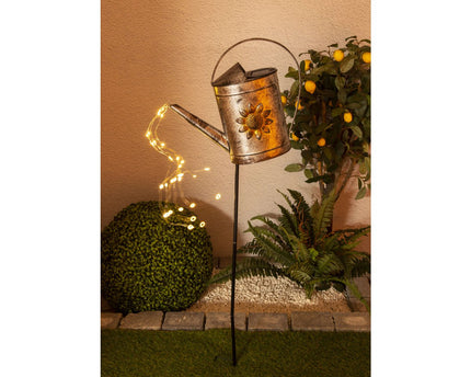 LED Solar Earth Skeer (waterhond) H: 110 cm gegalvaniseerd, voor buiten, gemalen spies gemaakt van metaal en plastic in zilver, met geïntegreerde LED