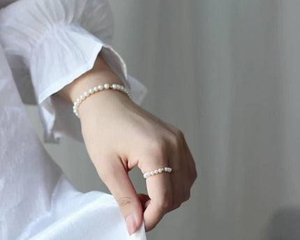 Elegante parelkralenringen, rekbaar