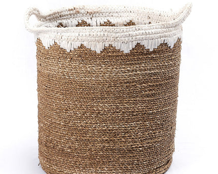 Grote wasmand ronde opbergmand plantenmand geweven van natuurlijke vezels NIAS wit (2 maten)