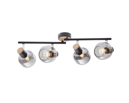 4er spot plafondlamp "fumoso", plafondlamp gemaakt van metaal en rookglas in zwart, met E14 -aansluiting, voor eetkamer, woonkamer, gang of kantoor, 80 x 20 cm