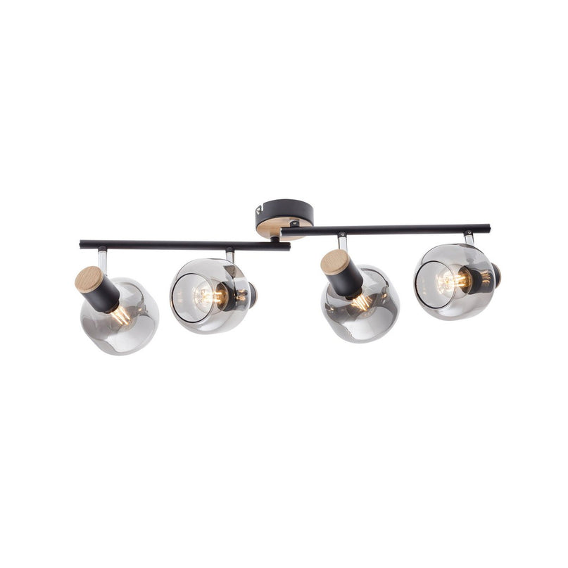 4er spot plafondlamp "fumoso", plafondlamp gemaakt van metaal en rookglas in zwart, met E14 -aansluiting, voor eetkamer, woonkamer, gang of kantoor, 80 x 20 cm