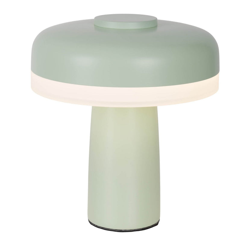 Draadloos tafellicht "Pilu", 16,5 cm hoog, boven Ø van 15 cm, metaal in mint, wit plastic, geïntegreerde LED's, 280 lumen, dimbaar door aanraaksensor, warm wit wit wit